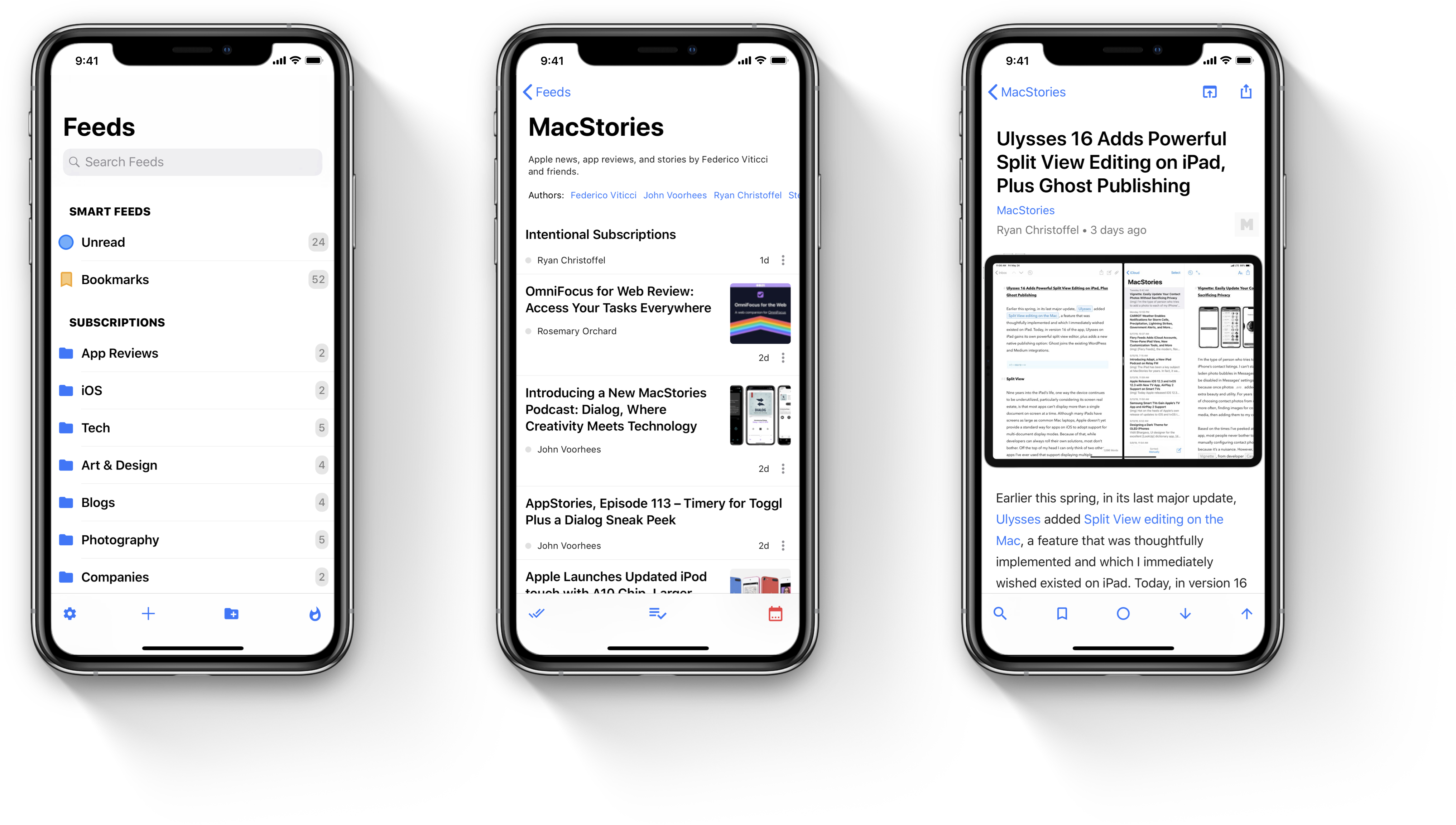 Toolbars on the iPhone XS across various primary interfaces in Elytra.