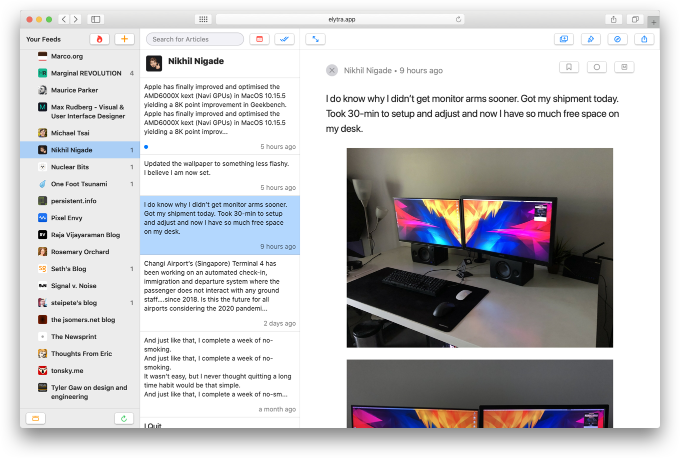 Elytra Web in Safari with Article open.