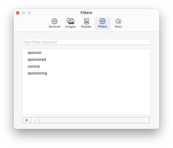 The new filters UI in Elytra on macOS.